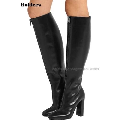 Fashion Match Long Zipper Knee High Black Boots Women High Heel Winter Gladiator Boot Shoes
