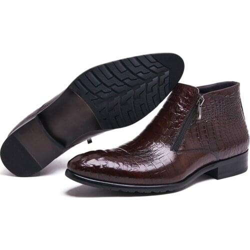 Handmade Men Winter Chelsea Boots Genuine Leather Mens Platform Brogue Casual Ankle Flat Shoes Zipper Dress Designer Brand Boots