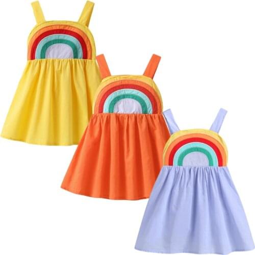 2021summer New Baby Girl Dress Clothes Toddler Girls Princess Clothes Rainbow Color Block Colorful Sling Party Dresses1-6Y