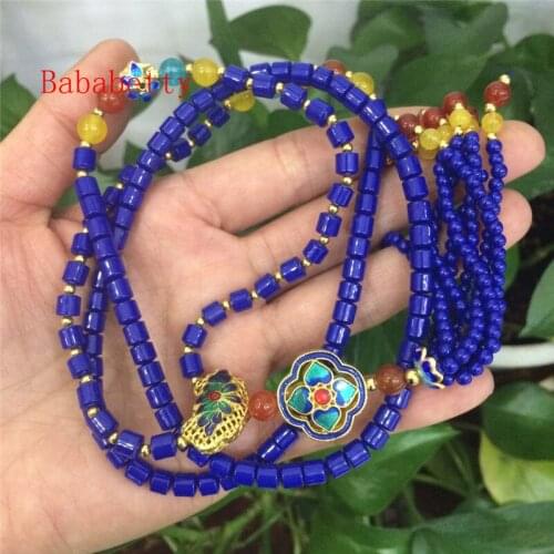 NEW Natural Blue stone and multicolor natural stone necklace sweater chain 25" 4-5MM necklace
