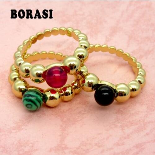 New Arrival Newest Hot Sell Classic Fashion Jewelry Wavy Multicolor Stone Beads Inlaid Malachite Ring Birthday Gift For Women