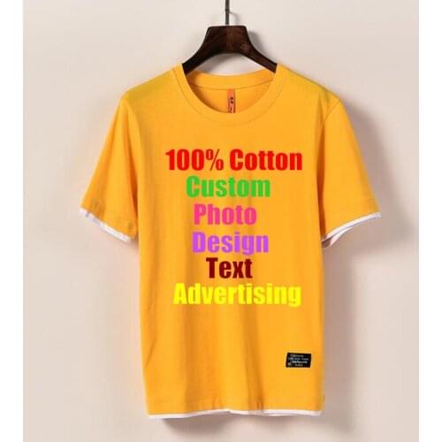 Customized picture solid color round neck cotton fake two-piece short-sleeved plus size half-sleeved t-shirt