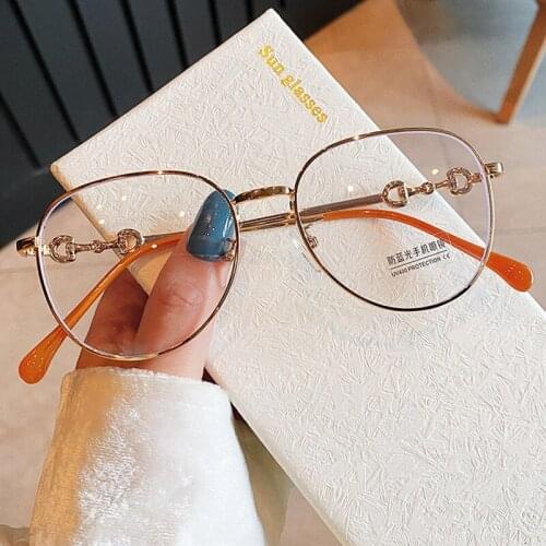 Vintage Fashion Brand Alloy Anti-blue Light Glasses Frame For Women Gold Orange Elegant Computer Eyeglasses Female Clear Shades