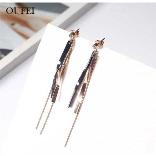 OUFEI Stainless Steel Rose Gold Fringe Earrings For Women Jewelry Accessories Woman Vogue 2019 Offers With Free Shipping