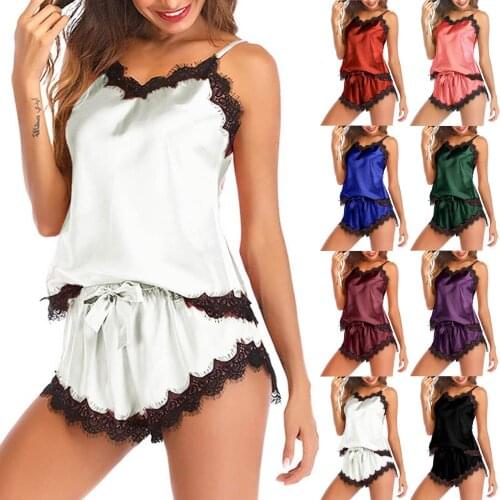 Pyjamas Women Sleep Wear Pajamas Satin Silk Pajamas Bow Nightdress Lingerie Women Underwear Sleepwear Satin пижама женская