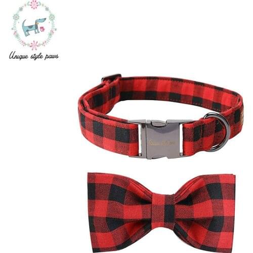 Christmas Black Red Plaid Fashion Pattern Adjustable Collar &Leash Set for Dog and Cat