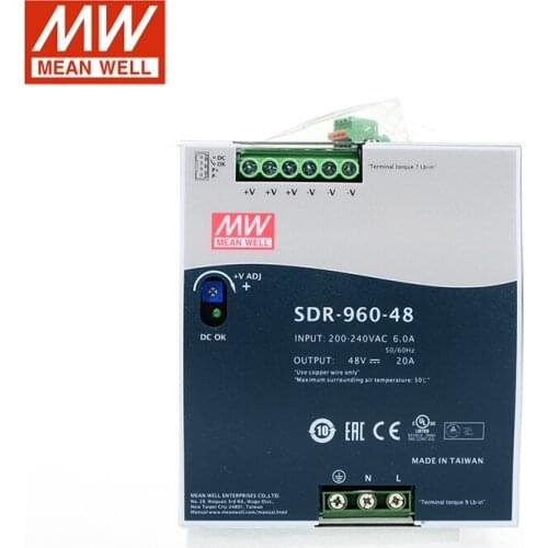 SDR-960-48 MEAN WELL 960W 48V DIN Rail Switching Power Supply 48VDC 20A Din rail with parallel function PFC