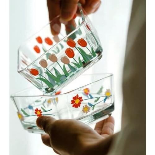 Glass Bowl Fruit Salad Breakfast Snack Square Snacks Snack Daisy Series assiette doré детская тарелка агар агар пищевой