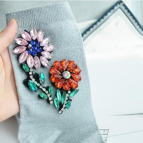 Rhinestone Flower Beaded Patch for Clothing Sewing on Patch Beading Applique Clothes Shoes Decoration Patch DIY Accessories