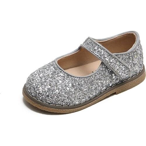 Girls Shoes Princess Sweet Children Leather Shoes For Toddlers Little Kids Glitter Bling Flats For Party Wedding Show 21-30 Soft