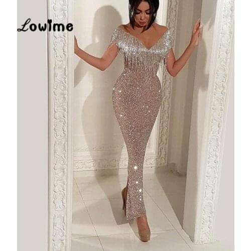 Slim Mermaid Arabic Evening Dresses V Neck Moroccan Kaftans Middle East Party Dress 2018 Vestidos Ankle Length Prom Dress Gowns