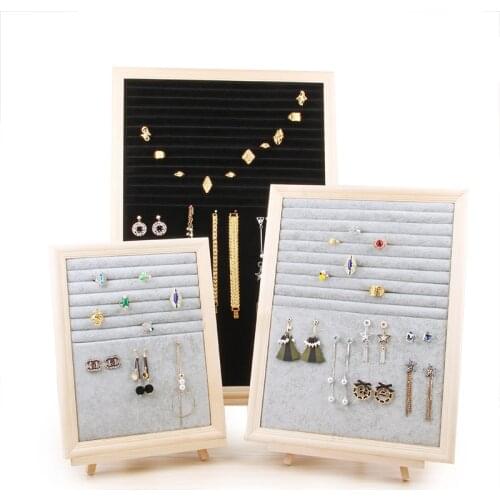 TONVIC Gray Black Velvet With Wood Fram Shape For Jewelry Storage Rring Necklace Earring Display Stand Holder Hanger