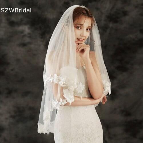 New Arrival Ivory Bridal veils Cheap Wedding lace Edge Bride Mariage bridal headwear Wedding accessories Matrimonio Voile mariee
