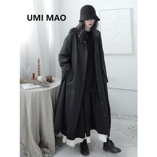 UMI MAO Spring Autumn New Womens Darkness, Yamamoto Wind Windbreaker, Long Loose Japanese Black Jacket Trend Trench Coat Women