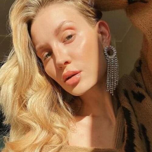 Women Fashion Shiny Rhinestone Tassel Dangle Earrings Jewelry Trendy Party Dress Statement Earrings Accessories Hot Sale