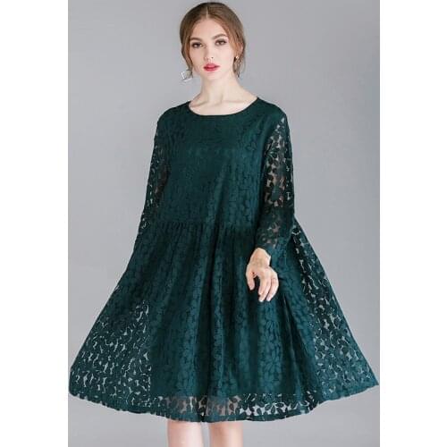 Large size womens dresses fat mm spring new Mid sleeve lace dress Plus size flare sleeve casual loose fashion Elegant dress