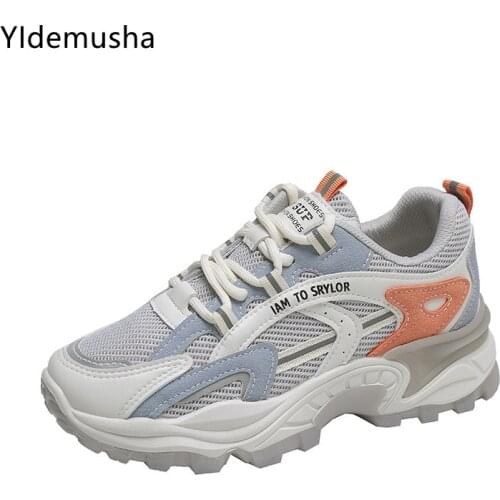 2021 New Mesh Sneakers Women Fashion Breathable Platform Women Vulcanize Shoes Lace Up Flats Casual Ladies Summer Footwear