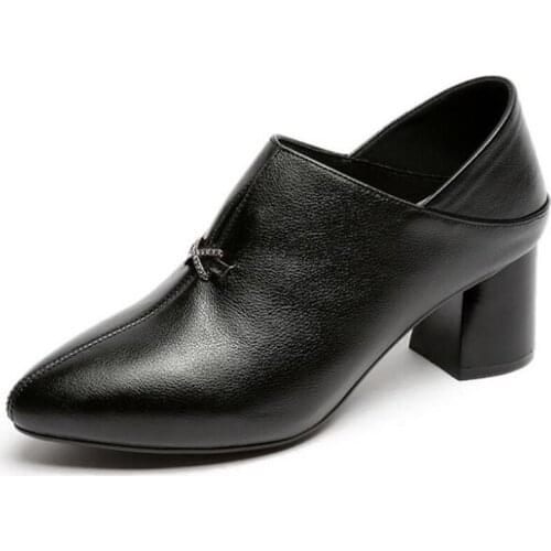 2020 Spring New Rhinestone Pointed Shoes Woman Genuine Leather Shoes Fashion High Heel Shoes Soft Comfort women Shoes Large Size