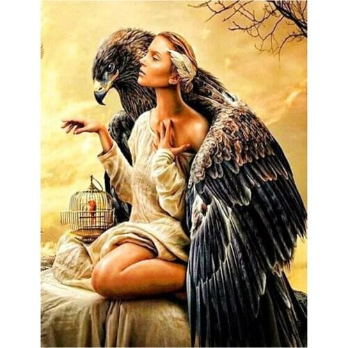100% Full Square 5D Diy Diamond Painting Eagle And Girl 3D Diamond Round Rhinestones Embroidery Diamond Mosaic Painting I62