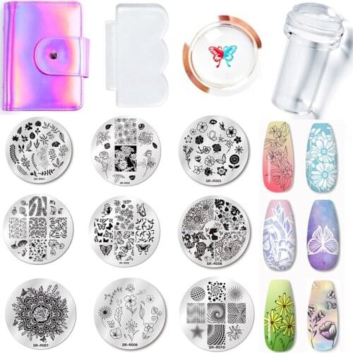 12pcs/Set Nail Stamping Plates Kit Flower Butterfly Pattern Nail Art Stamper & Scraper Template Image Plate Stencil Nails Tool