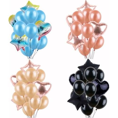 14pcs New Latex Balloons Aluminum Fiol Confetti Heart Star Air Balls For Wedding Birthday Party Festival Celebration Decoration