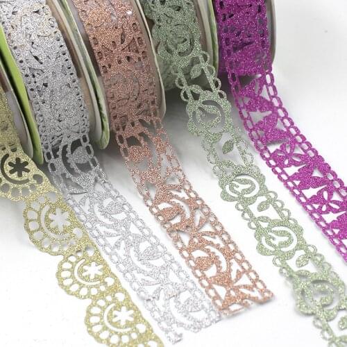 DIY Colorful Lace Tape Scrapbooking Decoration Roll Tape Candy Color Decorative Sticker Self Adhesive Tape 15mm*1Meters 2pcs