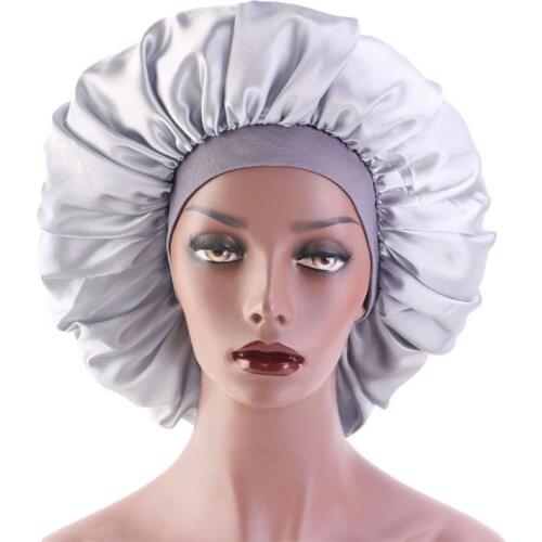 2020 Hats/Caps Extra Large Satin Silk Bonnet Sleep Cap High Quality Solid Color Chemotherapy Caps Premium Elastic Band Hats
