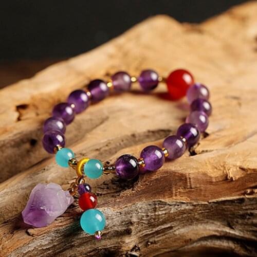 2021 new Chinese style lavender amethyst bracelet for women natural irregular stone bracelet beeswax pearl jewelry
