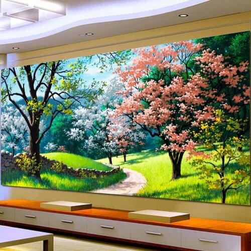 Sunshine trees road diamond embroidery full square round drill 5d diy diamond painting mosaic puzzle large size wall decor