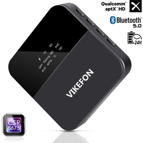 Auto ON, Bluetooth 5.0 Transmitter and Receiver aptX HD/LL 3.5mm Jack/SPDIF/RCA Handsfree Wireless Audio Adapter for TV PC Car