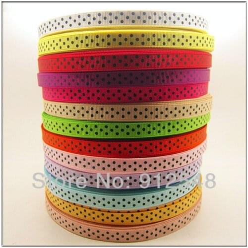 Free shipping 3\/8" 10mm Grosgrain ribbon black Polka Dots , DIY hairbow accessories,13 color mix,hyd014