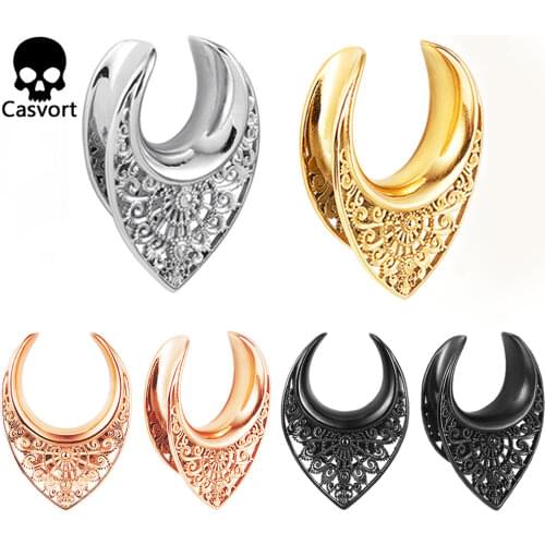 Casvort 2 PCS New Saddle Ear Tunnel Plug Piercing Ring Expander Studs Stretchers Fashion Body Piercing Jewelry Earrings Gift