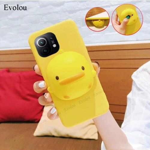 For Xiaomi MI 11 POCO M3 X3 NFC 10T Pro lite 10i Redmi note 9 pro max 9T Case 3D Squishy Cute Yellow Duck Stress Reliever Cover