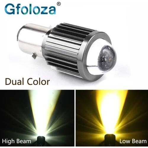 Gfoloza ba20d led Dual Color Motorcycle Headlight Bulb H6 LED Moto Motorbike Scooter Moped Headlamp 20W White+Amber 8-80V