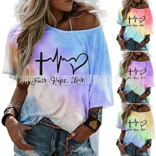 Summer T Shirt Women New womens Fashion Loose Off t-shirts Printed Gradient Letters 2021 Harajuku Tshirt OKBS115