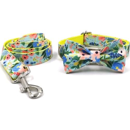 Custom Metal Buckles Engraved Dog Collar 1.2M Pet Leash Bow Tie Chihuahua Adjustable Pet Collar Supplies Dog Party Gift