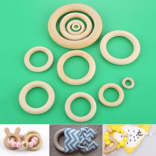 1-100Pc 15-100mm Unifinished Natural Wood Rings Circle DIY Crafts Embellishment Wooden Ring Children Kid Teething Wood Ornaments