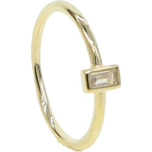 Simple single stone single baguette cubic zirconia cz GOLD color cute delicate minimal girl women small cute ring