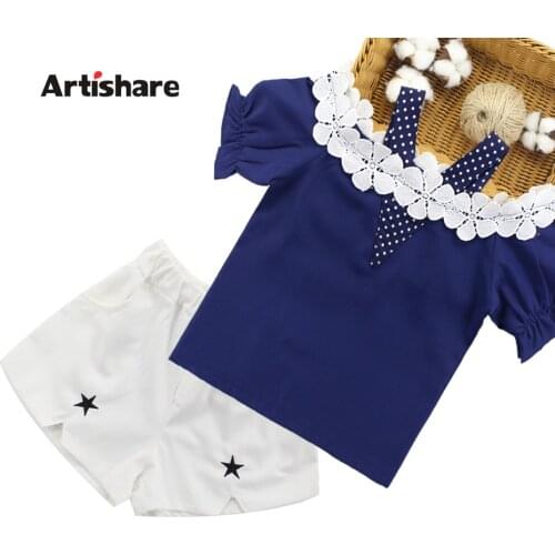 Artishare Summer Clothes For Girls Lace Shirt + Shorts 2PCS Girls Sets Clothing Teenage Kids Clothing 6 8 10 12 14 Year