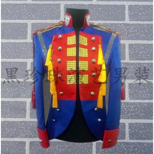 Royal Military Men Suits Designs Stand Collar Homme Terno Stage Costumes For Singers Men Blazer Splice Dance Jacket Punk Fashion