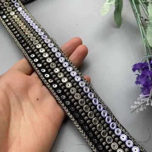2 Yards 3.7cm Ethnic Silver Thread Sequins African Lace Trims Geometric Lace Ribbon DIY Sewing Dress Decoration Bridal Lace