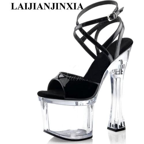 LAIJIANJINXIA New Sandal 18 Cm Super High Heeled Shoes Elegant Patent Leather Rome Open Toe Womens Sandals Pole Dancing Shoes