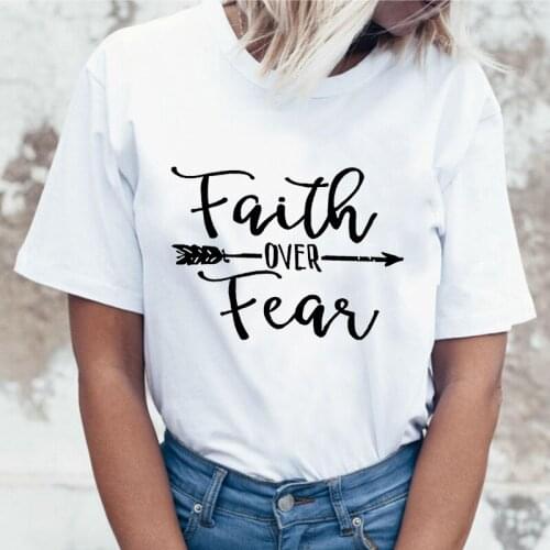 Summer T-shirt Faith Letter Print Tshirt O-neck Short sleeve T shirt Harajuku Tshirt Simple Wild Tee Shirt Fashion Tshirt Female