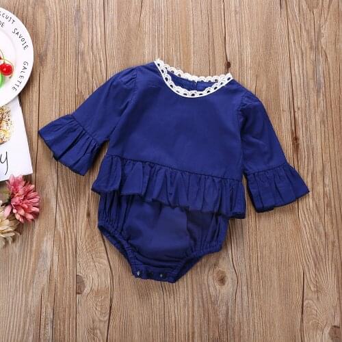 Baby Girls Summer Solid Clothes Infant Kids Toddler Cotton Flare Ruffles Sleeve Bodysuits Jumpsuit Outfits Clothes