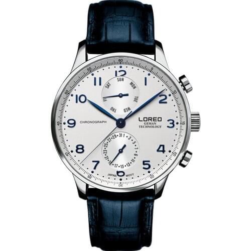 LOREO Mens Dress Multifunction Dial Leather Band Business Quartz Wrist Watches with Week,Date