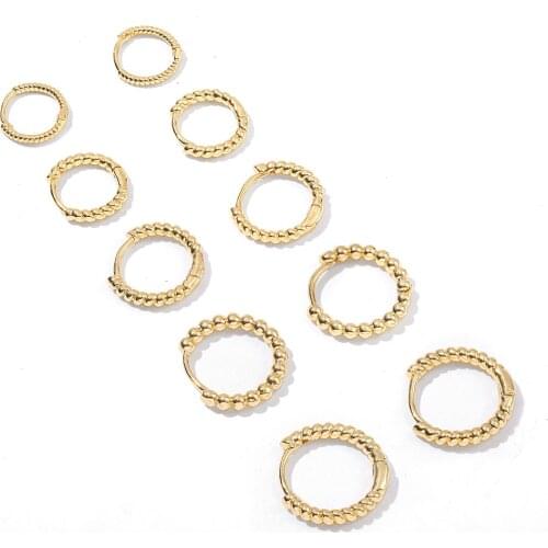 Minimalist Tiny Round Circle Hoop Earrings for Women Fashion Gold Color Twisted Beaded Huggie Earrings Female Jewelry