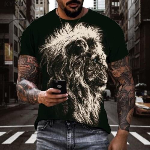 KYKU Lion T-shirt Men Animal T-shirts 3d Harajuku Anime Clothes Hip Hop Tshirts Casual Short Sleeve Punk Rock Cool Style