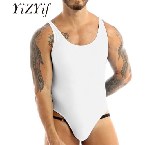Men One-piece Mankini Bodysuit Sissy Sleeveless Leotard Swimsuit Swimwear Singlet Underwear High Cut Thongs Lingerie Sleepwear
