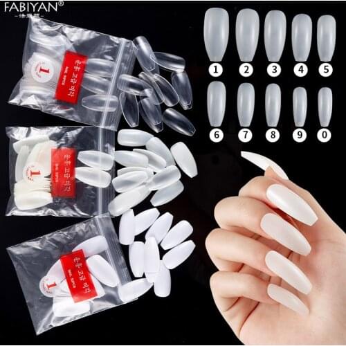 500Pcs Ballerina Nail Art Tips Full Cover Manicure False Coffin Shape Artificial Acrylic 10 Sizes Tool Clear/Natural/White