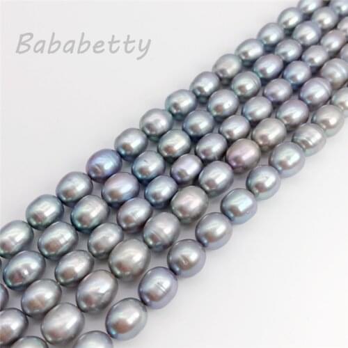8-9MM Gray Genuine Natural Freshwater Pearl Loose Beads Strand 14"